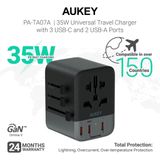  Củ Sạc Du Lịch 3C+2A AUKEY PA-TA07A 35W (US/AU/UK/EU, + AC Socket) 
