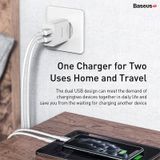  Combo cốc sạc và cáp sạc Baseus Speed Mini Dual U Travel Charger 10.5W Black Charging Sets (With Mini White Cable USB For iP 2.4A 1m) 