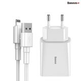  Combo cốc sạc và cáp sạc Baseus Speed Mini Dual U Travel Charger 10.5W Black Charging Sets (With Mini White Cable USB For iP 2.4A 1m) 