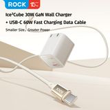  Combo Sạc Nhanh kèm Cáp C to C ROCK Ice²Cube 30W (GaN Charger, Metal Braided Cable Bundle) 
