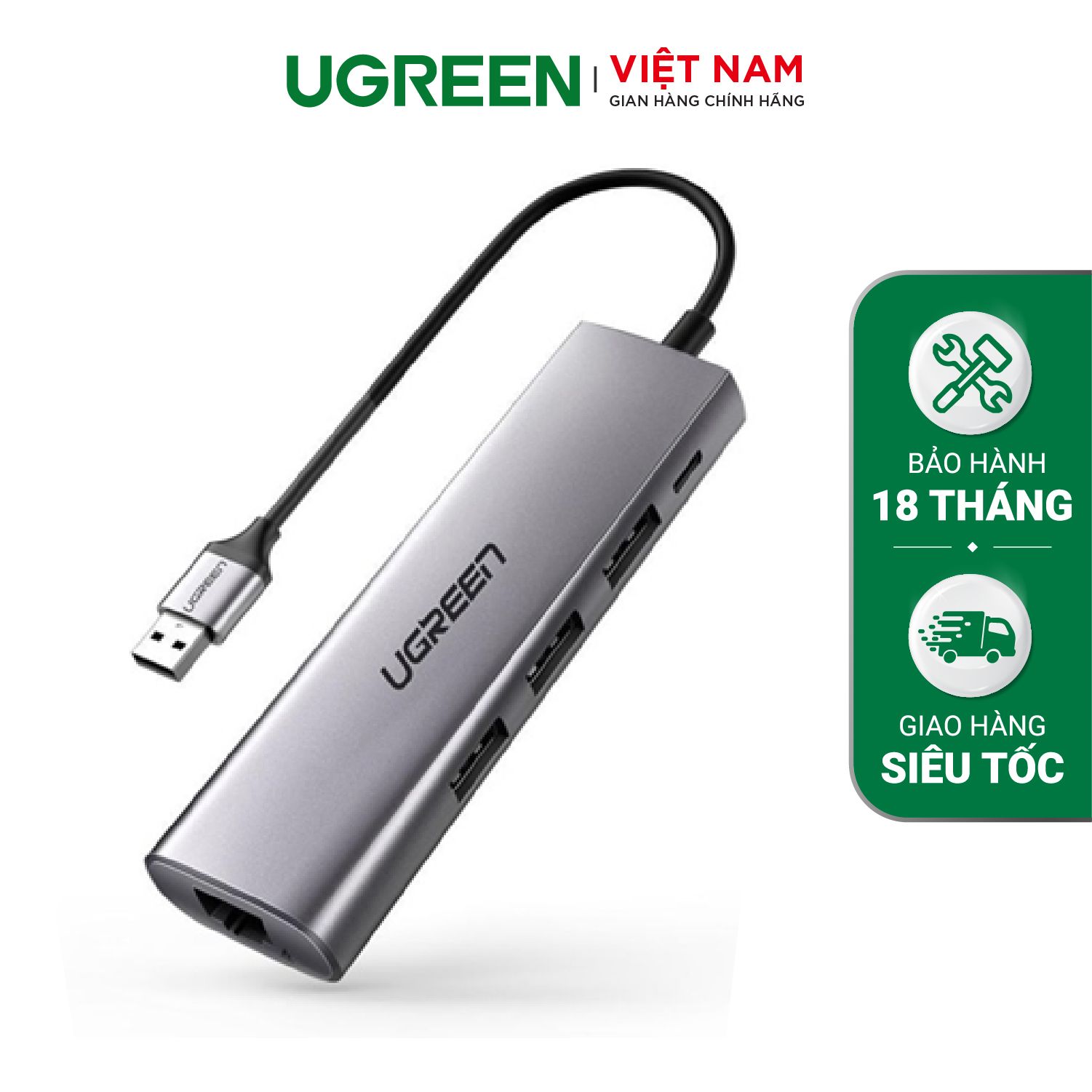 Bộ chuyển USB 3.0 sang LAN, 3*USB 3.0 UGREEN 60812 – Tốc độ mạng 1Gbps –  Promax Studio