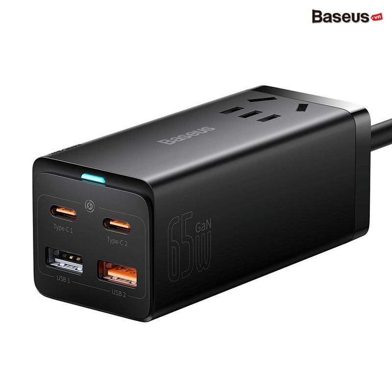  Bộ sạc nhanh tích hợp dây nguồn nối dài Baseus GaN3 Pro Desktop Powerstrip 5 in 1 65W/100W (USB*2, Type C*2, AC 100V-240V, Quick Charger) 