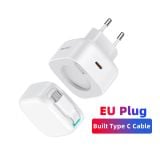  Củ Sạc Nhanh USAMS GaN Charger 35W Type C PD Fast Phone Charger Built in Quick Charge Cable EU Plug 