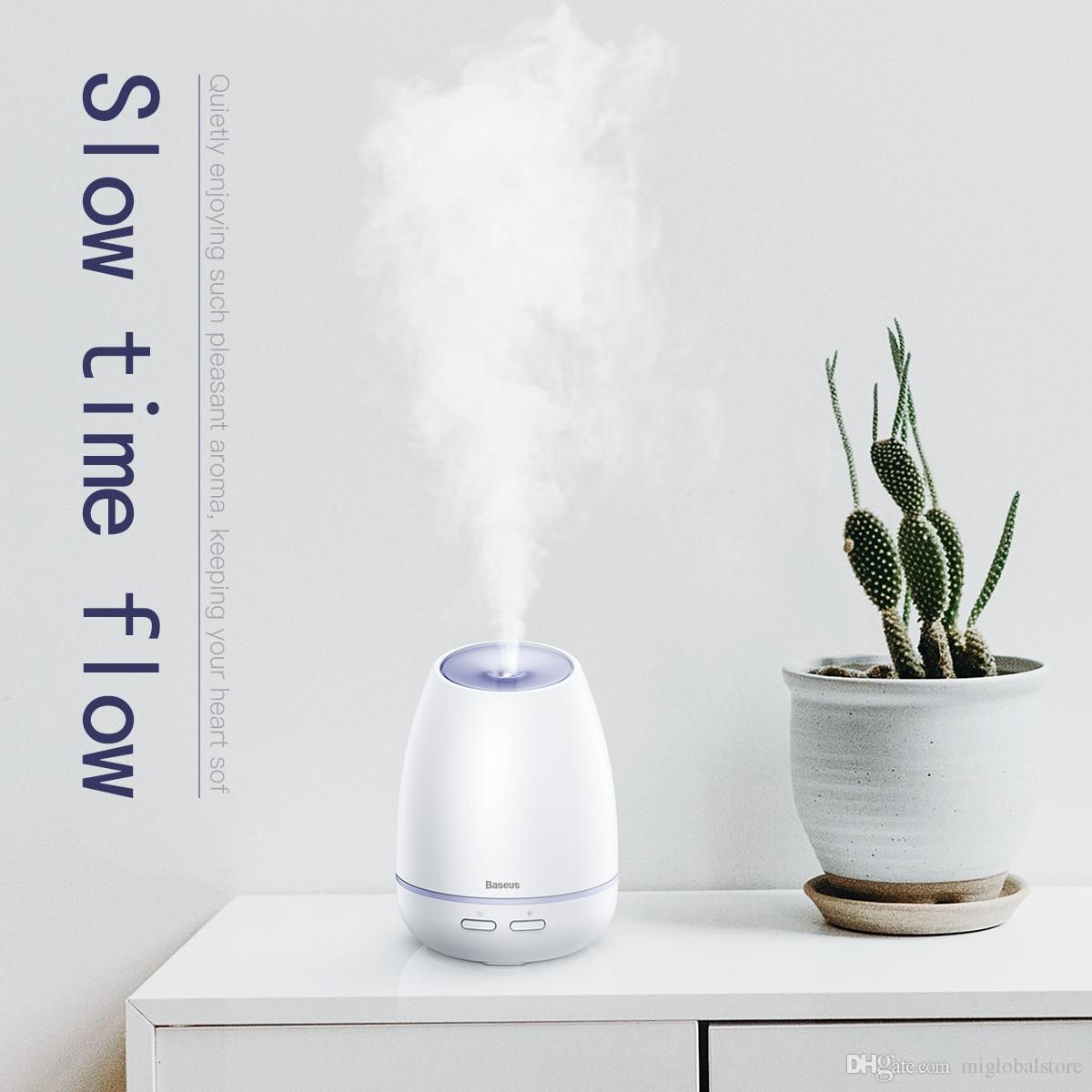  Máy phun sương, tạo ẩm, khuếch tán tinh dầu Mini Baseus Creamy-White Aroma (90ml, USB 5V, Ultrasonic Air Diffuser/ Humidifier Atomizer) 