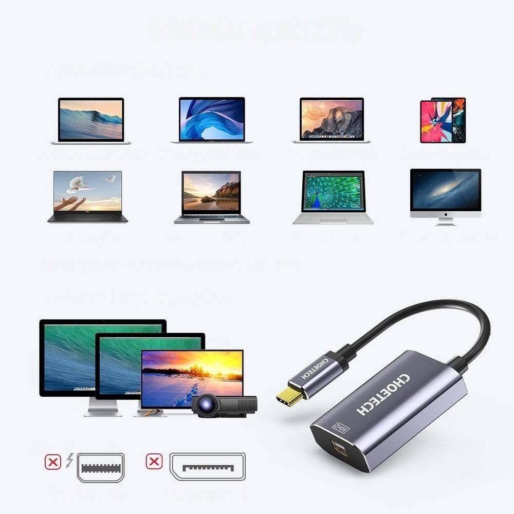 Bộ chuyển đổi Type C sang Mini DP Choetech M06 4k@60Hz Adapter (HUB-M6, USB-C to Mini Display Port  Type C PD Charging) 