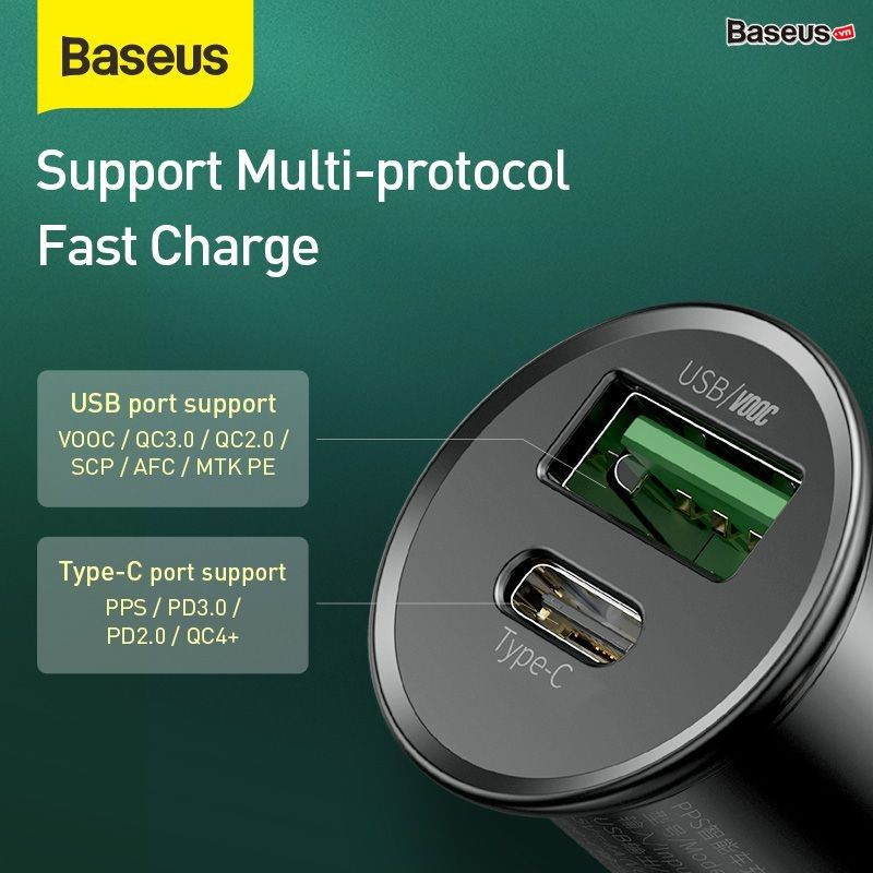 Tẩu sạc xe hơi hỗ trợ sạc nhanh VOOC Baseus Circular Metal PPS Quick Charger Car Charger ( 30W , VOOC , Aluminum Alloy) 