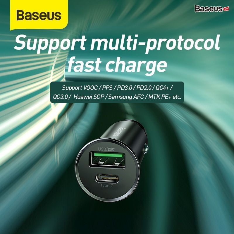 Tẩu sạc xe hơi hỗ trợ sạc nhanh VOOC Baseus Circular Metal PPS Quick Charger Car Charger ( 30W , VOOC , Aluminum Alloy) 