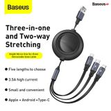  Cáp sạc dây rút 3 đầu Baseus Bright Mirror 3 in 1 (Type C/ Micro USB/ Lightning, 3.5A/ 1.2m, Retractable Fast Charge  Data Cable) 