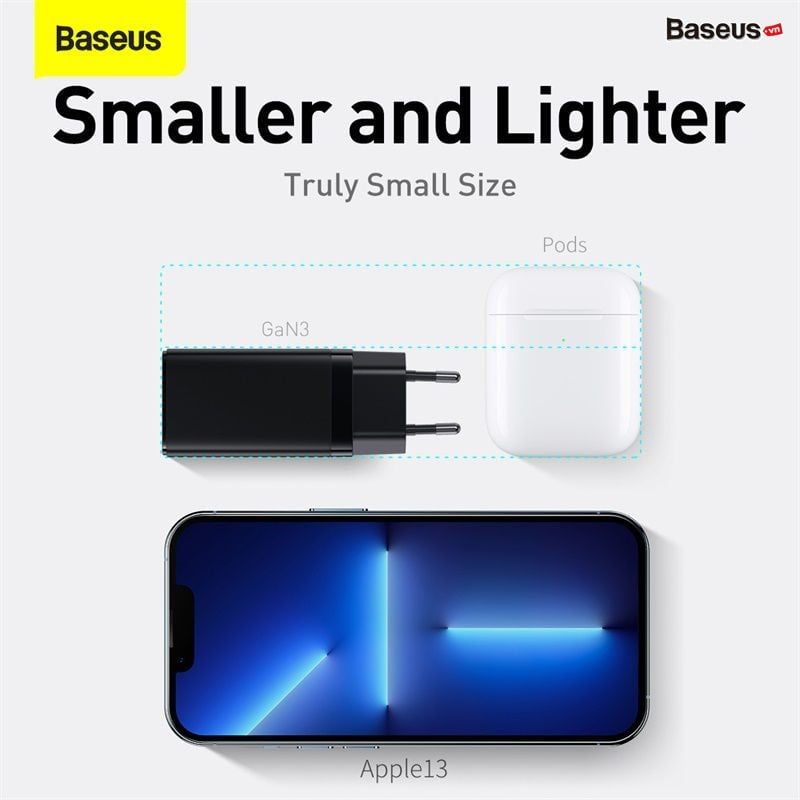  Bộ Sạc Nhanh Baseus GaN3 Pro Fast Charger 2C+U 65W  Baseus Xiaobai Type-C to Type-C 100W 