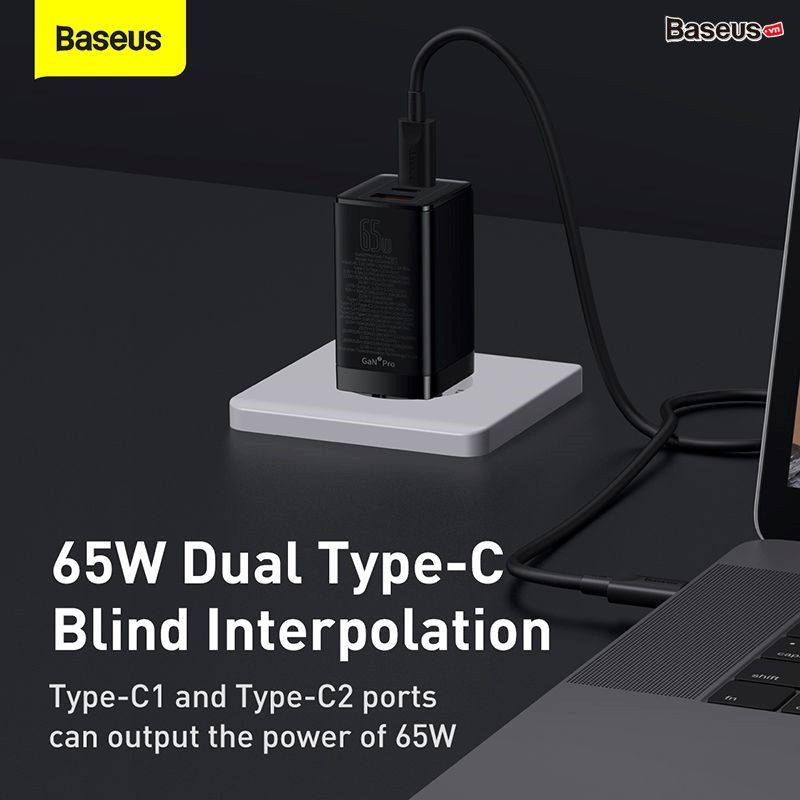  Bộ Sạc Nhanh Baseus GaN3 Pro Fast Charger 2C+U 65W  Baseus Xiaobai Type-C to Type-C 100W 