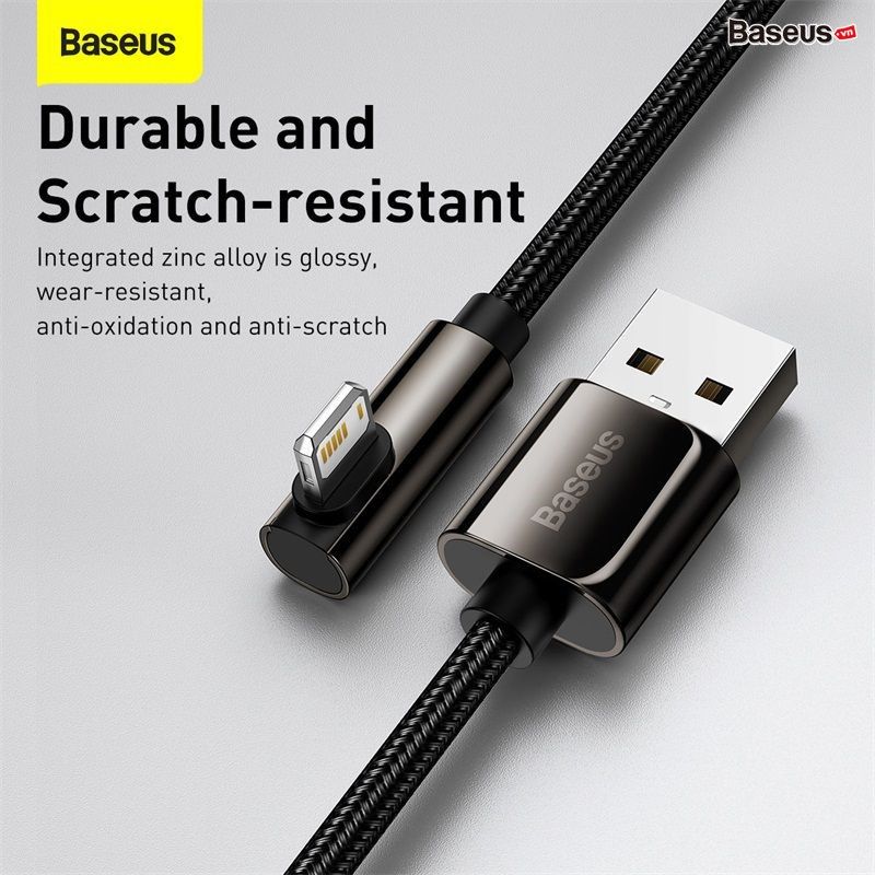  Cáp sạc Lightning đầu gâp chữ L Baseus Legend Series Elbow cho iPhone/ iPad (2.4A/480Mbps, LED/Elbow Design, USB to Lightning Fast Charging) 