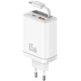  Củ Sạc Nhanh 2C+1A GaN USAMS CC300 65W (With Type-C Rectangle Built-in cable) 