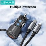  Tẩu Sạc Cho Ô Tô kèm cáp sạc 2 đầu USAMS CC287 66W 2-in-1 Car Charger (With Built-in C + Lightning 1.2m Cable) 