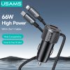  Tẩu Sạc Cho Ô Tô kèm cáp sạc 2 đầu USAMS CC287 66W 2-in-1 Car Charger (With Built-in C + Lightning 1.2m Cable) 