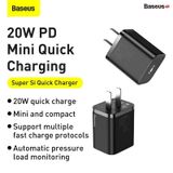  Bộ sạc nhanh, nhỏ gọn Baseus Super Si Quick Charger 20W dùng cho iPhone 12/iP11/XS Max (Type C, 20W/18W, PD/ QC3.0 Quick charger) 