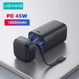  Pin Sạc Dự Phòng USAMS Magnetic Power Bank 45W Type C PD Fast Charge Powerbank 18000mAh (with Retractable Cable External Portable Phone Charger) 