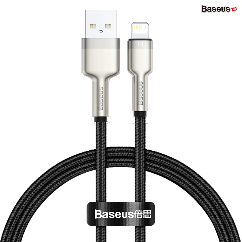 Cáp sạc Lightning cho iPhone Baseus Cafule Series Metal Data Cable USB to IP 2.4A 0.25m Black
