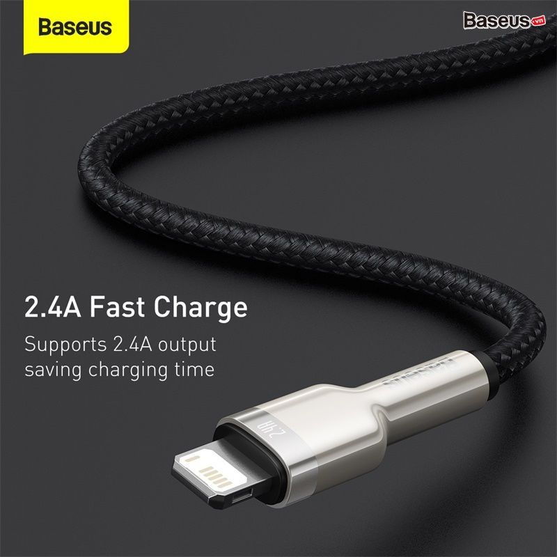  Cáp sạc nhanh, siêu bền Baseus Cafule Metal Series Lightning dùng cho iPhone/ iPad (2.4A, USB A to Lightning Fast charge Cable ) 