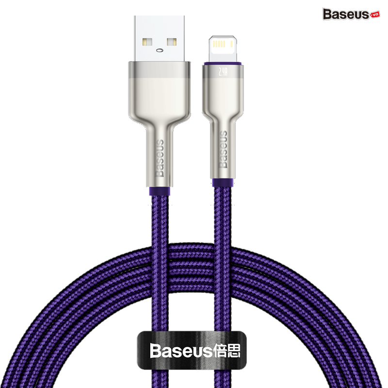 Cáp sạc Lightning cho iPhone Baseus Cafule Series Metal Data Cable USB to IP 2.4A 1m Purple