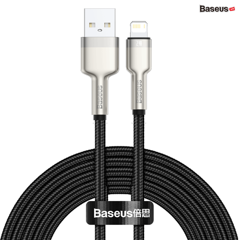 Cáp sạc Lightning cho iPhone Baseus Cafule Series Metal Data Cable USB to IP 2.4A 2m Black