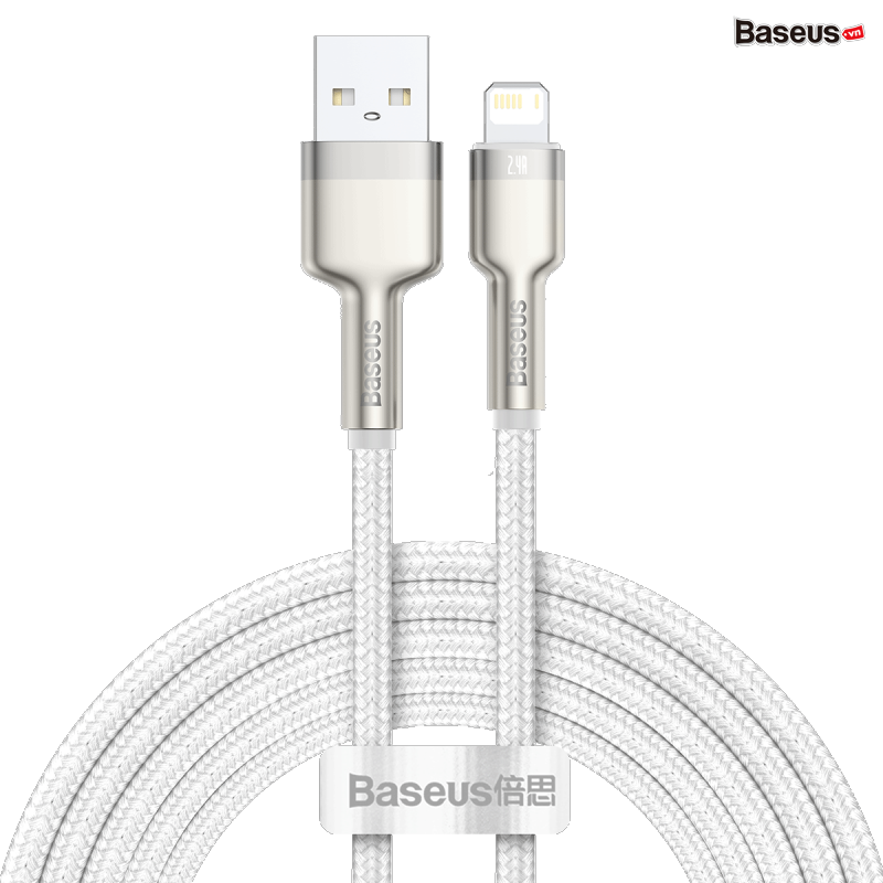 Cáp sạc Lightning cho iPhone Baseus Cafule Series Metal Data Cable USB to IP 2.4A 2m White