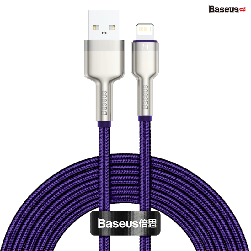 Cáp sạc Lightning cho iPhone Baseus Cafule Series Metal Data Cable USB to IP 2.4A 2m Purple