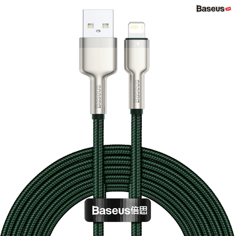 Cáp sạc Lightning cho iPhone Baseus Cafule Series Metal Data Cable USB to IP 2.4A 2m Green