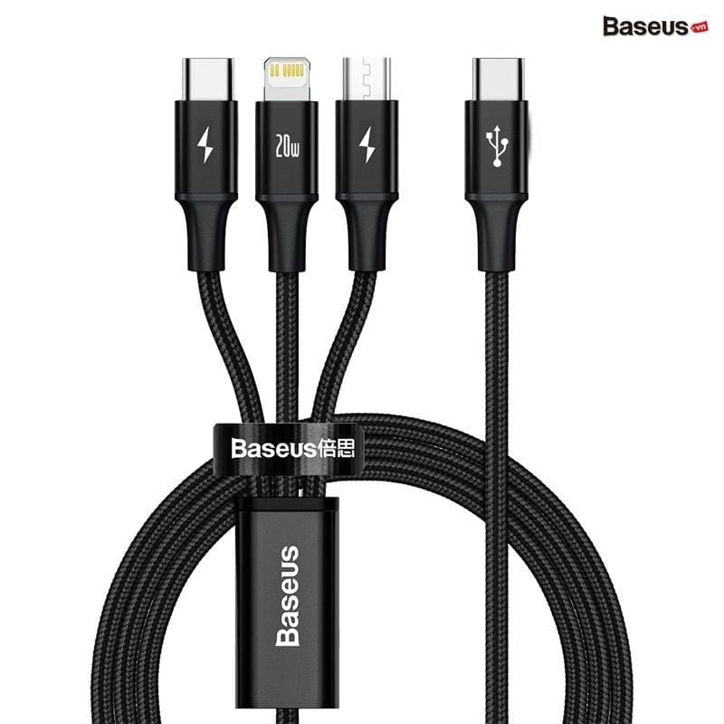  Cáp sạc 3 đầu Baseus Rapid Series 3-in-1 PD 20W (Type C to Type C / Lightning/ Micro USB, Fast Charging  Data Cable ) 