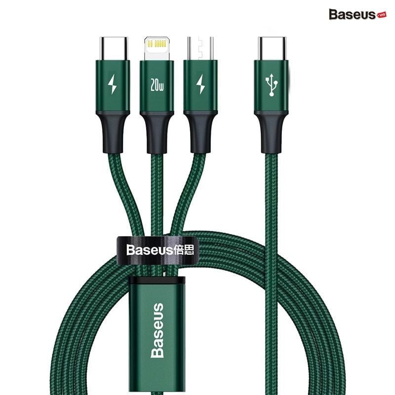  Cáp sạc 3 đầu Baseus Rapid Series 3-in-1 PD 20W (Type C to Type C / Lightning/ Micro USB, Fast Charging  Data Cable ) 