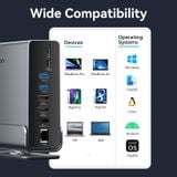  HUB Mở Rộng Đa Năng 15-in-1 VENTION TPU (C to DP/HDMI x 2/USB 3.2 Gen 2 Type-C/USB 3.2 Gen 2 Type-A x 2/USB 3.2 Gen 1 Type-C/USB 3.0/USB 2.0 x 2/RJ45/SD/TF/3.5mm TRRS/PD, MST Support) 