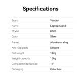  Giá Đỡ Tản Nhiệt Kim Loại Laptop VENTION KDM (Aluminum Alloy Type, 15kg, 6-Adjustable Viewing Angles) 