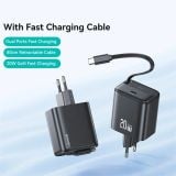  Bộ Sạc Nhanh Tích Hợp Cáp Dây Rút USAMS CC233 20W GaN Charger PD3.0+QC3.0 