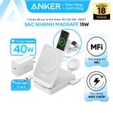  Đế Sạc Không Dây Từ Tính 3-in-1 Qi2 ANKER MagGo B2557 15W (MFi certified, Wireless PowerIQ™, Kèm củ sạc 40W và cáp sạc C to C) 