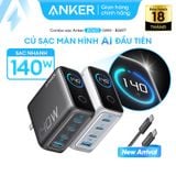 Củ Sạc Nhanh 3C+1A ANKER Zolo B2697 140W (ActiveShield™ 2.0, Smart LED Display, GaN Charger, Kèm Cáp Zolo C to C 240W) 