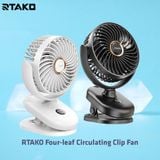  Quạt tích điện tuần hoàn đế kẹp đa năng RTAKO Four-leaf Circulating Clip Fan (3600mAh, 48H) 