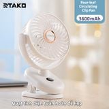  Quạt tích điện tuần hoàn đế kẹp đa năng RTAKO Four-leaf Circulating Clip Fan (3600mAh, 48H) 