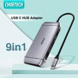  HUB chuyển đa năng CHOETECH M15 Type C 9in1 Multifunction Adapter (HUB-M15, Type C to HDMI, VGA, USB3.0x3, PD100W, SD/TF Card Reader, RJ-45 LAN Network Adapter) 