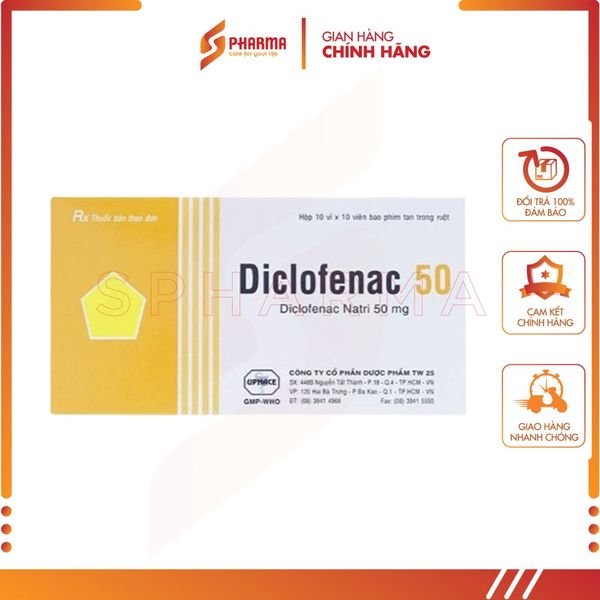  Diclofenac 50 – Hỗ trợ dài ngày viêm khớp mạn, thoái hóa khớp  – Uphace [Việt Nam] – 1 vỉ x 10 viên 