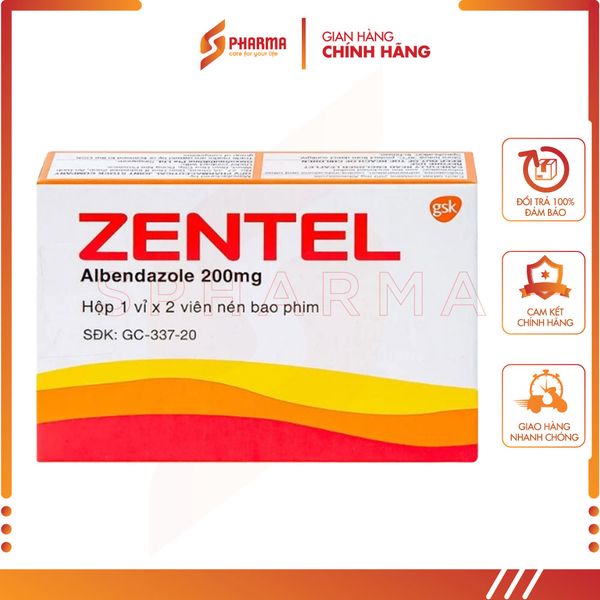  Zentel Albendazole 200mg – Hỗ trợ các loại giun đường ruột nhạy cảm – GSK  [Anh] –1 vỉ x 2 viên 