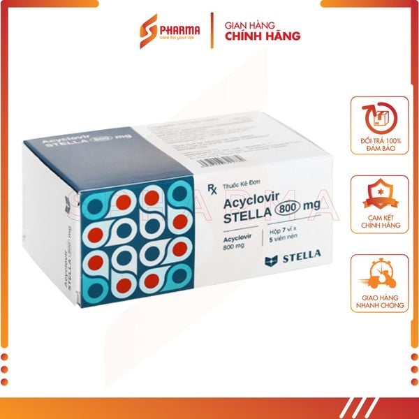  ACYCLOVIR STELLA 800MG – ĐIỀU TRỊ NHIỄM VIRUS HERPES SIMPLEX – STELLA [VIỆT NAM] – 7 VỈ x 5 VIÊN 