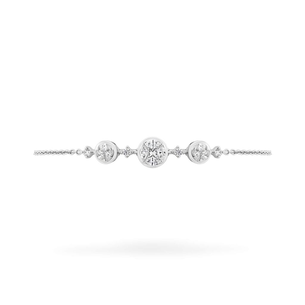 Lắc tay vàng trắng 14K gắn kim cương DOJI AFBR000508F2DA1 