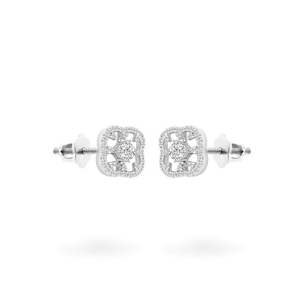 Hoa tai vàng trắng 14K gắn kim cương DOJI AFEB902054F2HA1