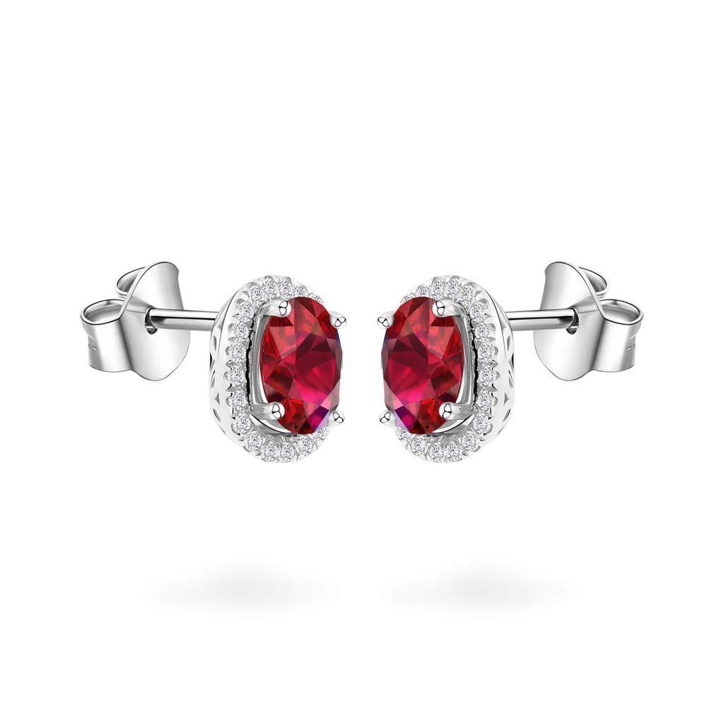 Hoa tai vàng trắng 14K gắn đá ruby DOJI AFEH000440F2RU1 