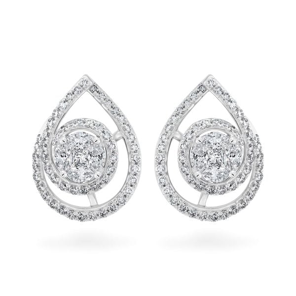 Hoa tai vàng trắng 14K gắn kim cương DOJI AFER000102F2DA1