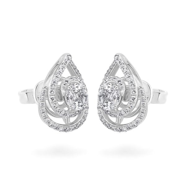 Hoa tai vàng trắng 14K gắn kim cương DOJI AFER000102F2DA1