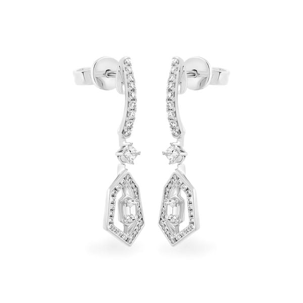 Hoa tai vàng trắng 14K gắn kim cương DOJI AFER000104F2DA1