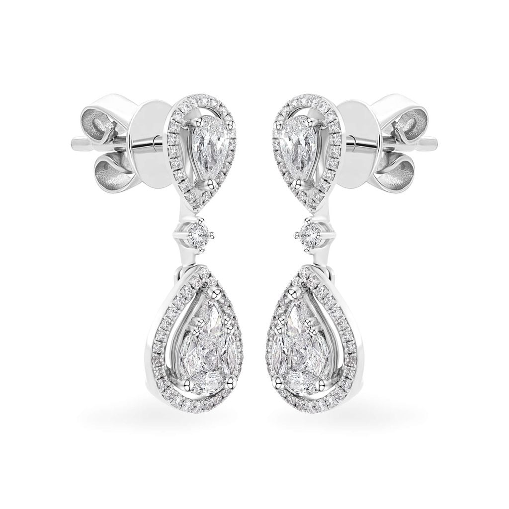 Hoa tai vàng trắng 18K gắn kim cương DOJI AFER000325D2DA1 