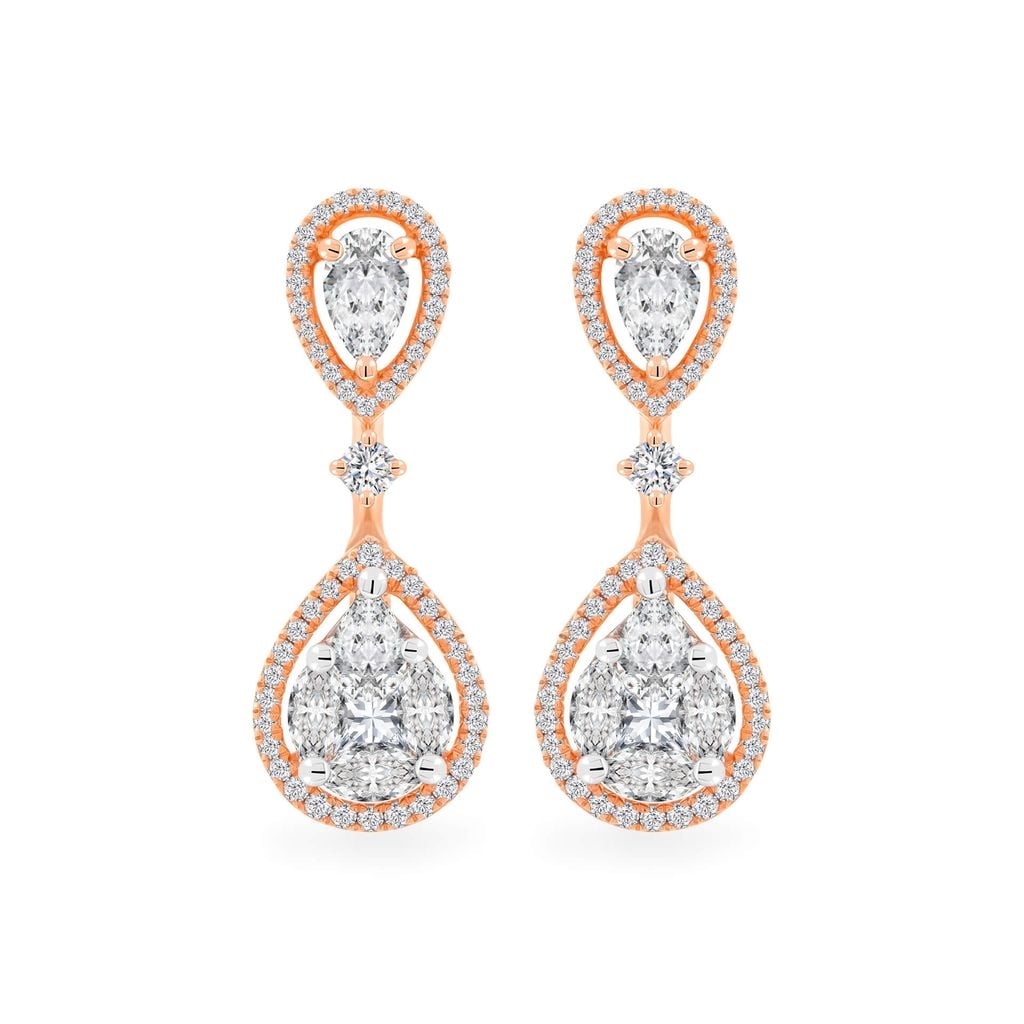 Hoa tai vàng hồng 18K gắn kim cương DOJI AFER000325D3DA1 