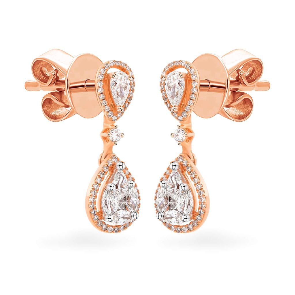 Hoa tai vàng hồng 18K gắn kim cương DOJI AFER000325D3DA1 