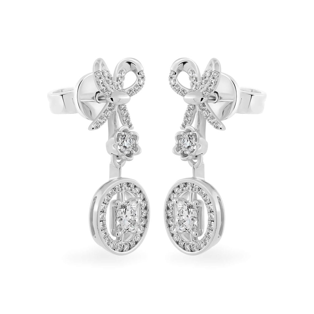 Hoa tai vàng trắng 14K gắn kim cương DOJI AFER000445F2DA1 